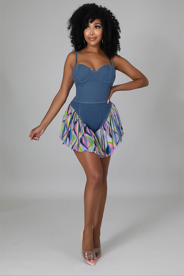 Colorful Print Patchwork Sling Romper XHXF-8595