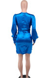 Long Sleeve Ruched Solid Color Mini Dress XHXF-268
