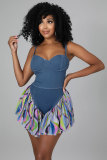 Colorful Print Patchwork Sling Romper XHXF-8595