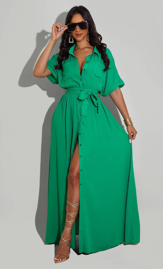 Solid Color Loose Long Sleeve Shirt Dress XHXF-914