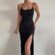 Solid Color Chain Sling Split Maxi Dress GZJF-7854