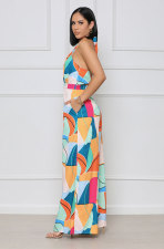 Print Halterneck Tie Up Jumpsuit XHXF-8640