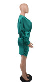 Long Sleeve Ruched Solid Color Mini Dress XHXF-268