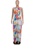Print Halterneck Tie Up Jumpsuit XHXF-8640