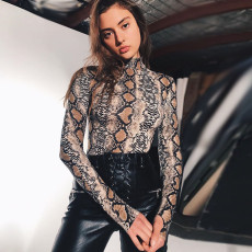 Long Sleeve Snake Print Bodysuit GZJF-1243