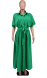 Solid Color Loose Long Sleeve Shirt Dress XHXF-914