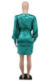 Long Sleeve Ruched Solid Color Mini Dress XHXF-268