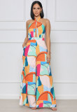 Print Halterneck Tie Up Jumpsuit XHXF-8640