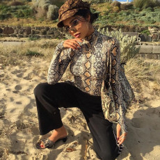 Long Sleeve Snake Print Bodysuit GZJF-1243