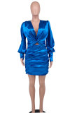 Long Sleeve Ruched Solid Color Mini Dress XHXF-268