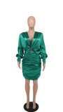 Long Sleeve Ruched Solid Color Mini Dress XHXF-268