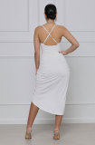 Solid Color Sling V Neck Midi Dress XHXF-257