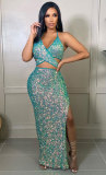 Sexy Sequin Halterneck Two Piece Skirts Set XHXF-8614