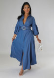 Long Sleeve Denim Shirt Dress XHXF-943