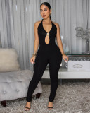 Solid Color Hollow Out Backless Jumpsuit FENF-6056
