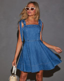 Fashion Sling Tie Up Denim Mini Dress GYAN-9026