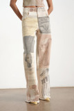 Retro Loose Print Straight Jeans GYAN-890