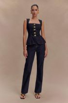 Sleeveless Tops Hight Waist Pants Denim 2 Piece Set GYAN-30857