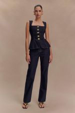 Sleeveless Tops Hight Waist Pants Denim 2 Piece Set GYAN-30857
