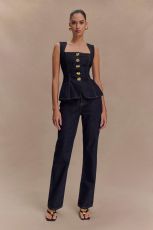 Sleeveless Tops Hight Waist Pants Denim 2 Piece Set GYAN-30857