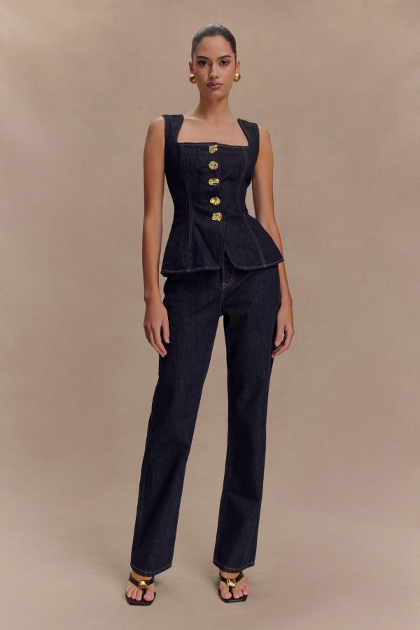 Sleeveless Tops Hight Waist Pants Denim 2 Piece Set GYAN-30857