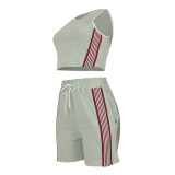 Casual Sleeveless Tank Top Two Piece Shorts Set FENF-6061