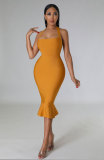 Solid Color Halterneck Casual Midi Dress XHXF-357