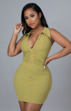 Solid Color Lapel Neck Mini Dress XHXF-296