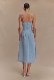 Solid Color Sleeveless Denim Sling Midi Dress GYAN-8906