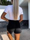 Hot Drill Straight Denim Shorts GYAN-16865