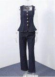 Sleeveless Tops Hight Waist Pants Denim 2 Piece Set GYAN-30857