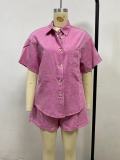 Loose Short Sleeve Denim Two Piece Shorts Set GYAN-8996