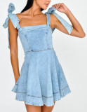 Fashion Sling Tie Up Denim Mini Dress GYAN-9026