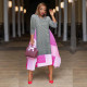 Stripe Print 3/4 Sleeve Loose Midi Dress XHXF-218