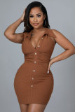 Solid Color Lapel Neck Mini Dress XHXF-296