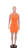 Solid Color Lapel Neck Mini Dress XHXF-296