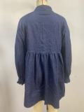 Long Sleeve Loose Denim Shirt Dress GYAN-89233