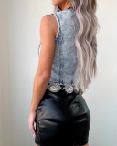 Sleeveless Studded V-Neck Denim Vest GYAN-8992