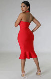 Solid Color Halterneck Casual Midi Dress XHXF-357