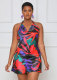Halterneck Print Backless Mini Dress XHXF-309