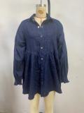Long Sleeve Loose Denim Shirt Dress GYAN-89233