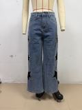 Five-Pointed Star Loose Straight Jeans GYAN-89388