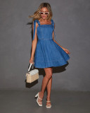 Fashion Sling Tie Up Denim Mini Dress GYAN-9026