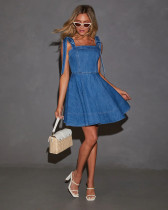 Fashion Sling Tie Up Denim Mini Dress GYAN-9026