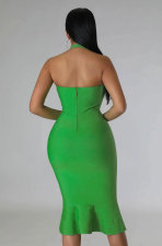 Solid Color Halterneck Casual Midi Dress XHXF-357