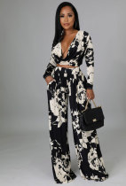 Long Sleeve Print Two Piece Pants Set XHXF-8635
