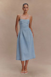 Solid Color Sleeveless Denim Sling Midi Dress GYAN-8906
