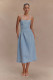 Solid Color Sleeveless Denim Sling Midi Dress GYAN-8906