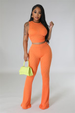 Solid Color Sleeveless Two Piece Pants Set FENF-5001