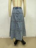 Layered Patchwork Denim Long Skirt GYAN-8943